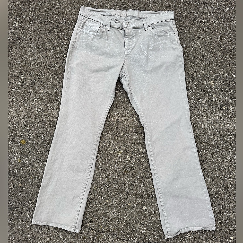 OLD NAVY Grey Slim Fit Jeans Metallic Silver Foil Straight Leg Pants Size 16